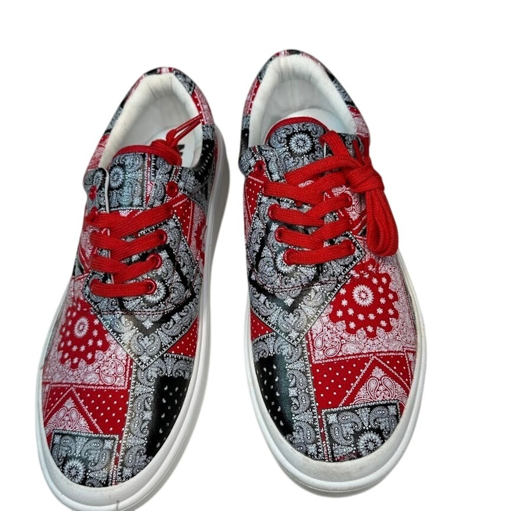 Fashion Nova Men Zane Bando Sneakers Red‎ Black Bandana Print Casual Shoes 13